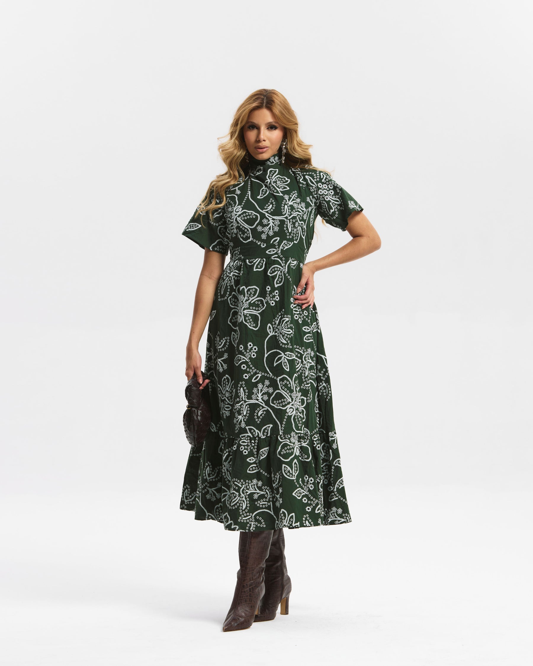 VESTIDO LONGO TRICOLINE BORDADO