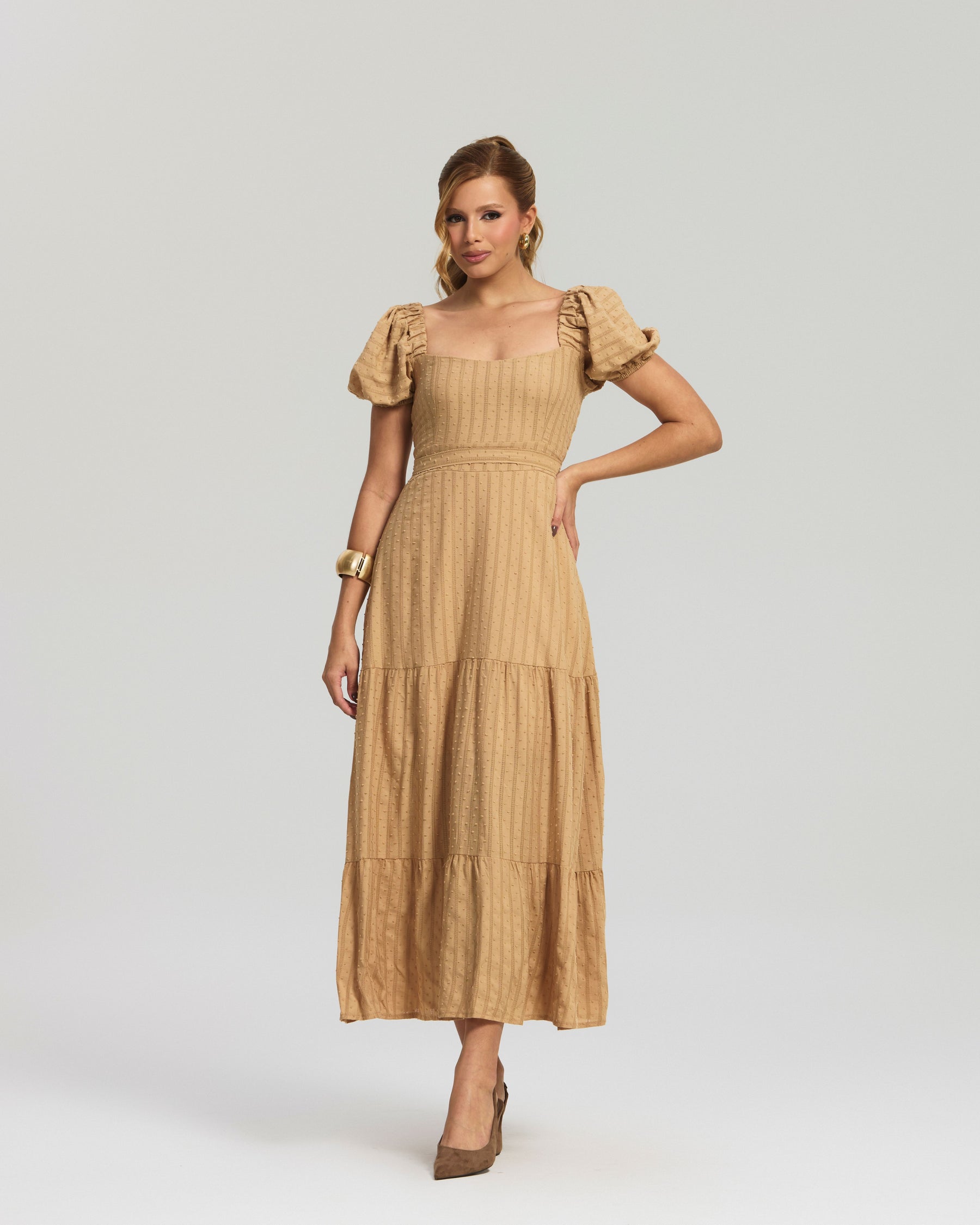 Vestido Longo Laise Bordado Bege