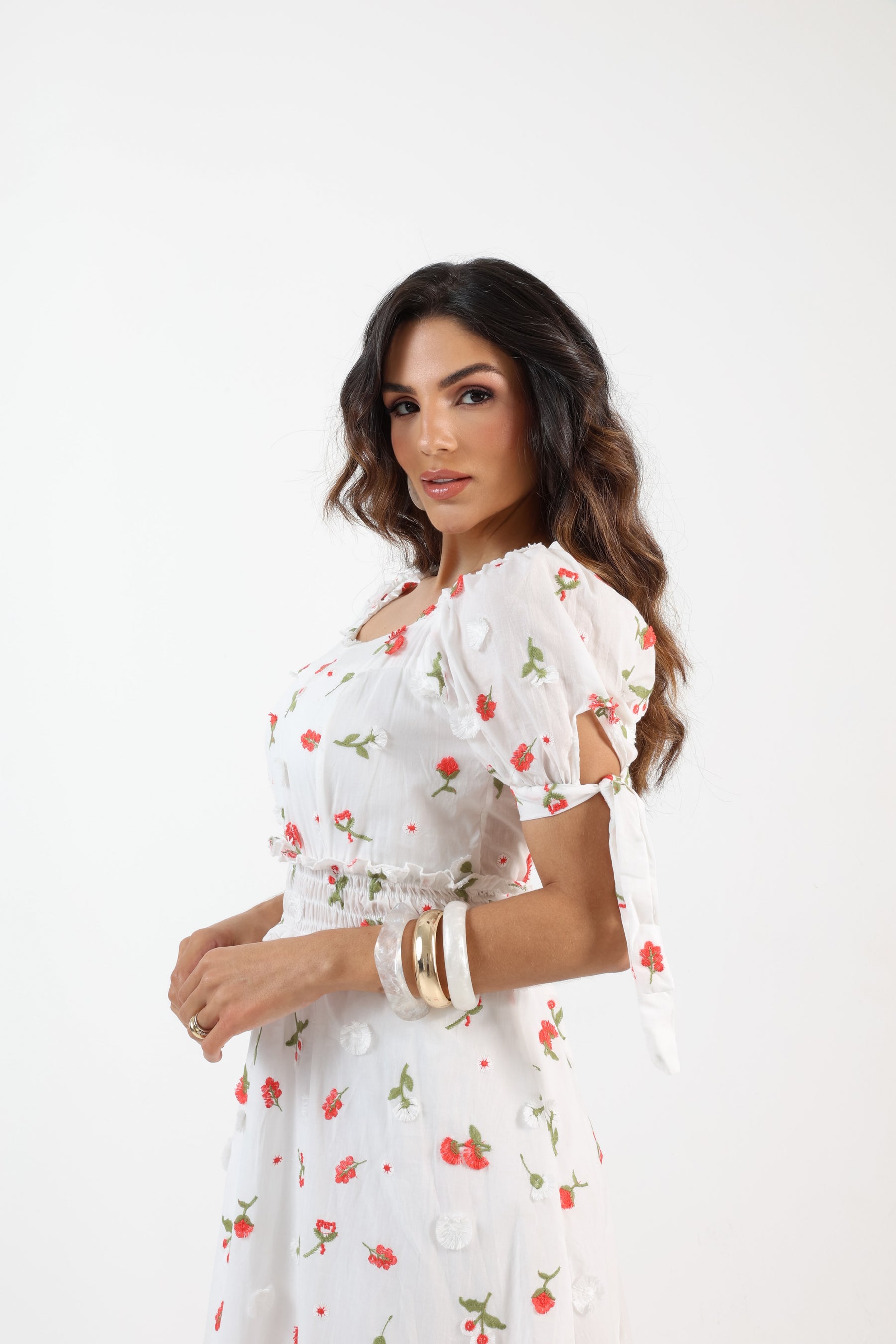 Vestido Midi Laise Bordado 3D