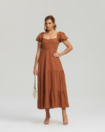 Vestido Longo Laise Bordado Caramelo