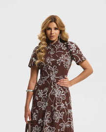 Vestido Longo Tricoline Bordado