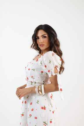 Vestido Midi Laise Bordado 3D